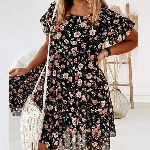 Floral Print Ruffle Mini Dress - Picture 1 of 3